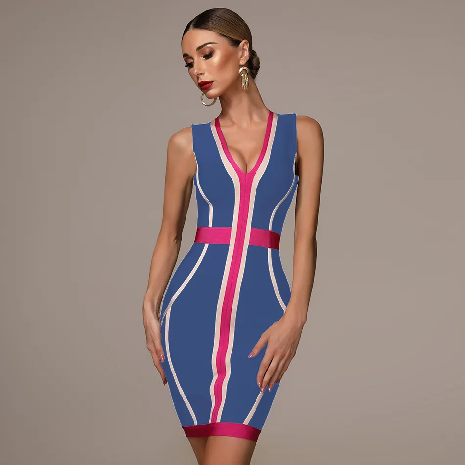 2019-summer-new-women-s-fashion-sexy-striped-stitching-bandage-dress-deep-V-neck-Vestidos-party (2)