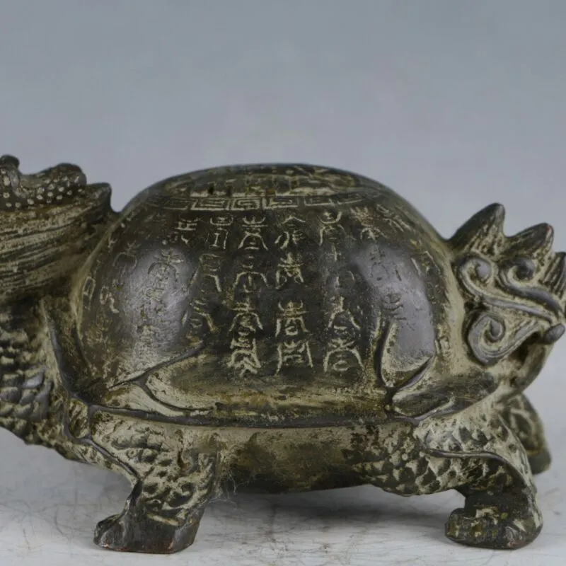 Raro bronzo cinese lavorato a mano scolpito statua di tartaruga drago collezione ornamenti statue per figurine decorative