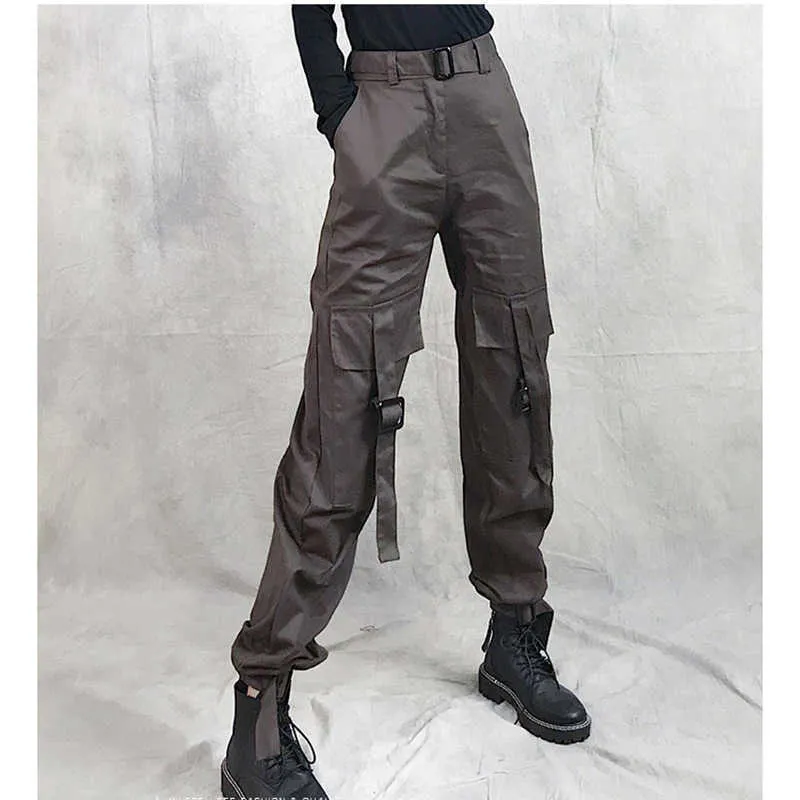 Harajuku Streetwear Cargo Pant Casual Jogger Jogginghose Hohe Taille Lose Weibliche Hose Koreanische Pantalon Gürtel 210531