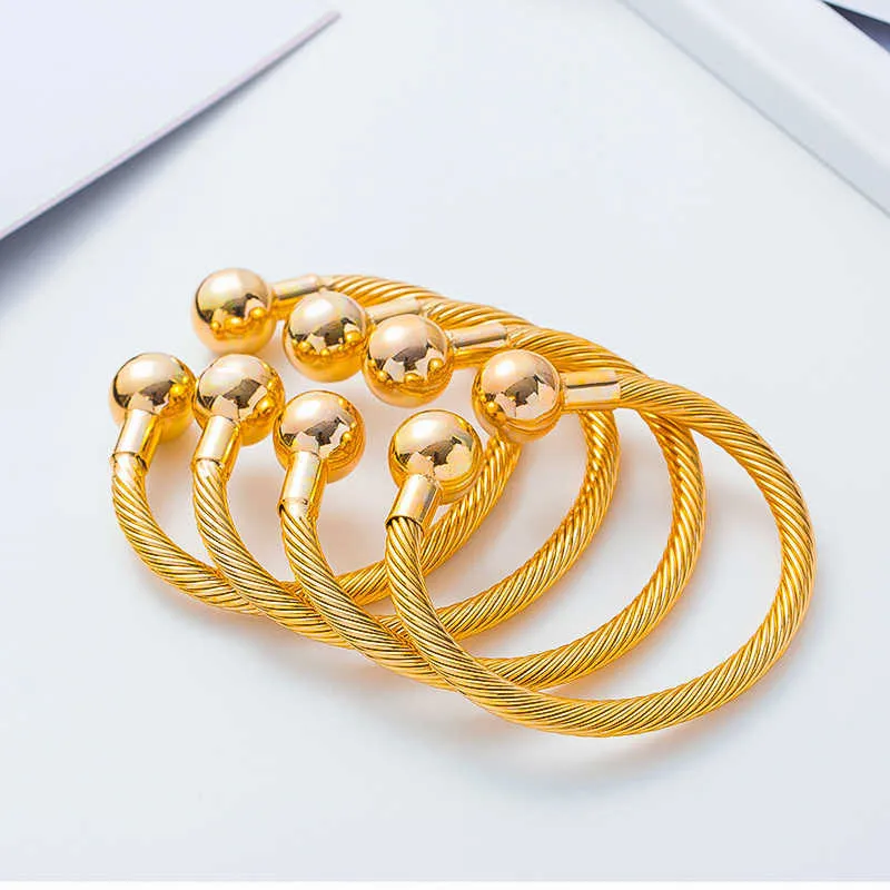 Gold Color Middle East Beads Bangle Dubai Balls Bangles for Women Ethiopian Saudi Arabia Bracelets Wedding Jewelry African Gifts Q0719