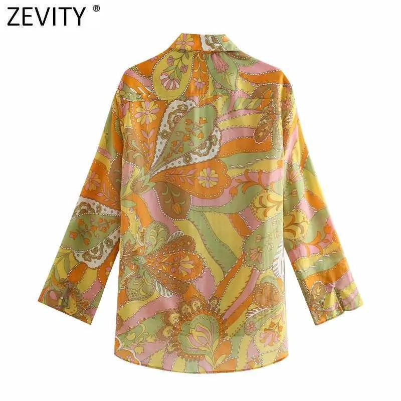 Zevity Donna Vintage Totem Patchwork floreale Stampa Camicia business casual Camicetta con patch tasca femme Roupas Chic Blusas Top LS9410 210603