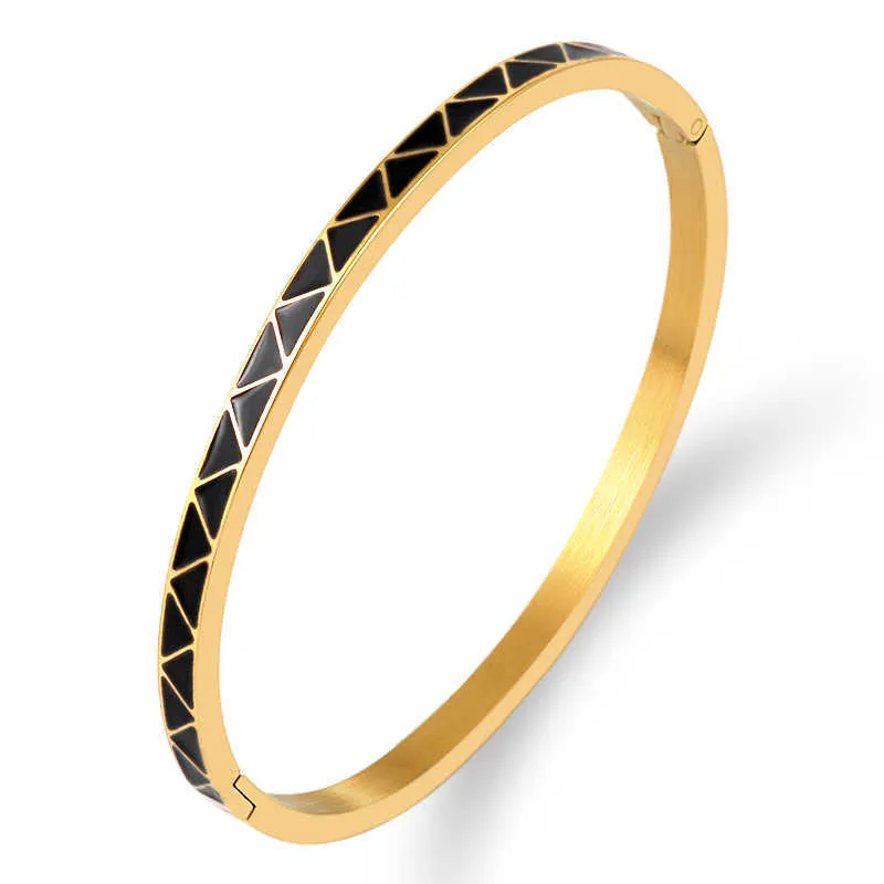 5 färg triangel mönster Bangles för kvinnor rostfritt stål guld tunna bangles armband orange blå färg emalj smycken Q0719