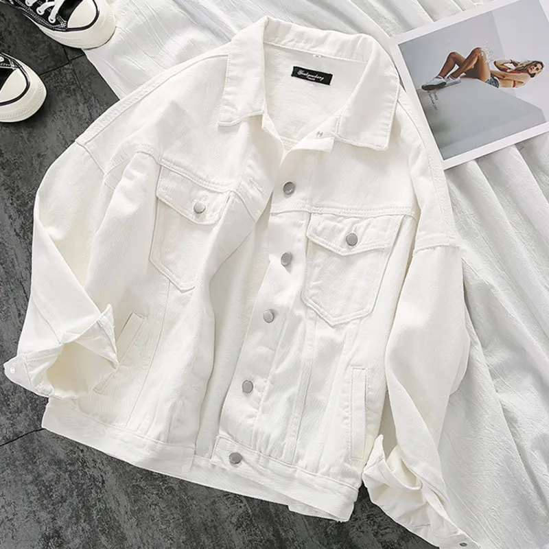 Podstawowa Dżinsowa Kurtka Kobiety Solid Loose Koreański Styl Casual Daily Ulzzang Chic Moda All-Match Outerwear Krótki Płaszcz Kobiety Kurtki 210422