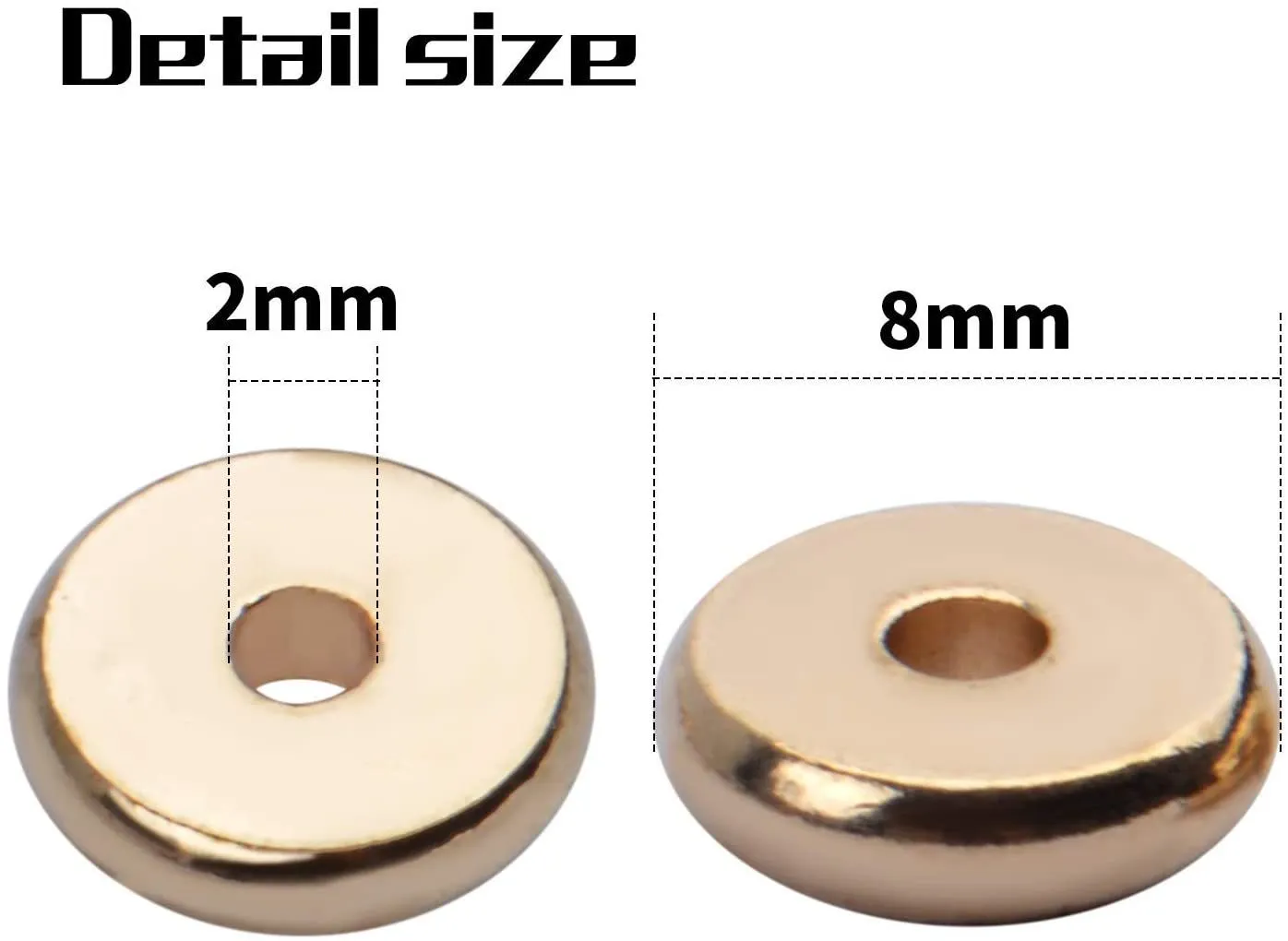 100st 8mm Flat Round RondeLe Loose Disc Beads Metal Spacers för DIY Bracelet Smycken Göra Tillbehör Guld