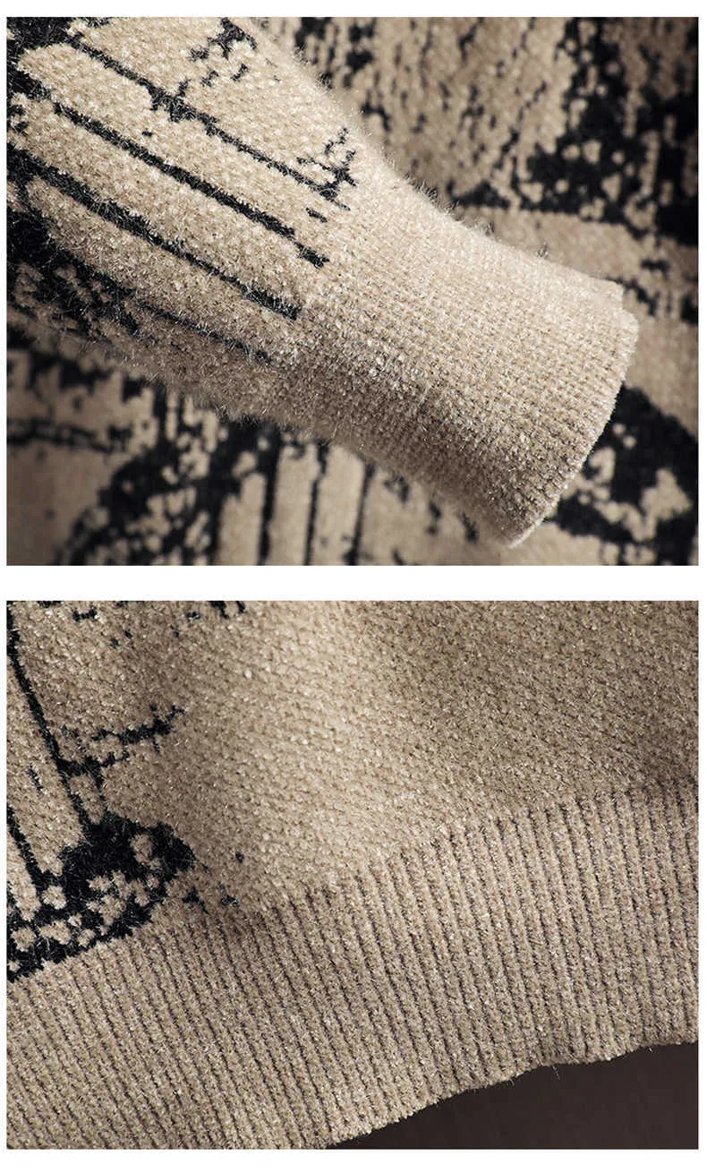 Anime patroon truien mannen slanke truien herfst winter dikke warme mannen trui casual ronde kraag knitwear trui heren 211006