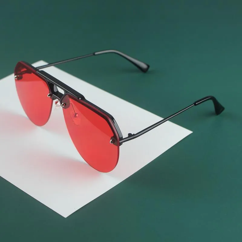 Óculos de sol moda personalidade tendência meia armação para homens e mulheres uv400 laranja vermelho lente sombra 6 cores243c