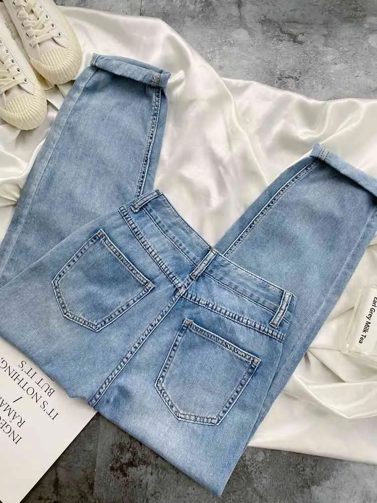 Casual hoge taille jeans broek voor vrouwen vrouwelijke denim jeans knoppen rits dames jeans 210515