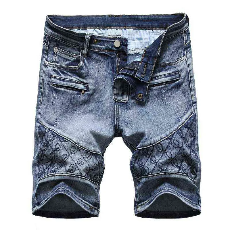 2021 Summer New Men's Denim Short Jeans Fashion Casual Slim Fit High Quality Thin Cotton Embroidered Shorts Male Brand Clothes H1210