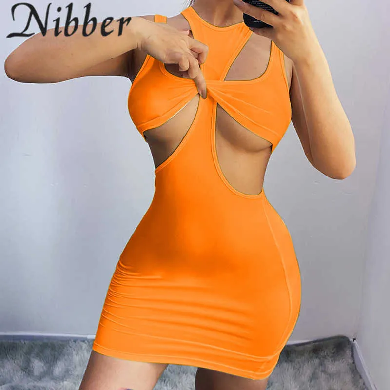 Nibber Y2k Pure Color Sexy Cut Out 2 Two Piece Mini Dress Sets Women Summer Sleeveless Bandage Bodycon Dresses Party Clubwear Y0823