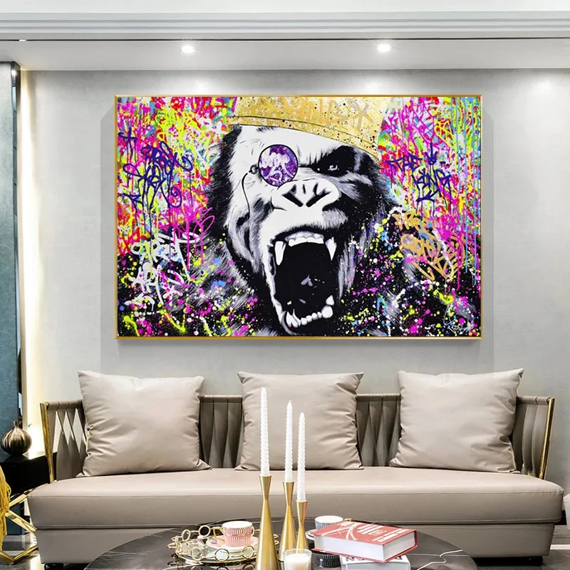 Abstract Colorful Gorilla Graffiti Monkey Posters and Prints Canvas Paintings Wall Art Pictures for Living Room Room Home Decor N2401421