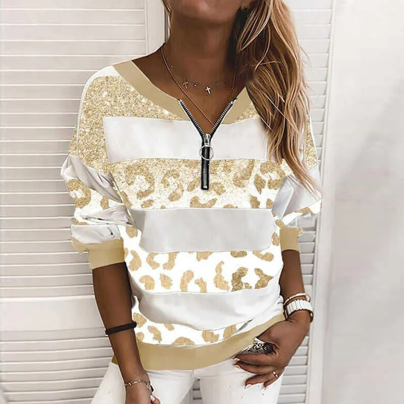 캐주얼 긴 소매 넥타이 염료 색 인쇄 풀오버 탑 패션 지퍼 여성 스웨트 가을 우아한 O-Neck Streetwear 블라우스 S-5XL 210928