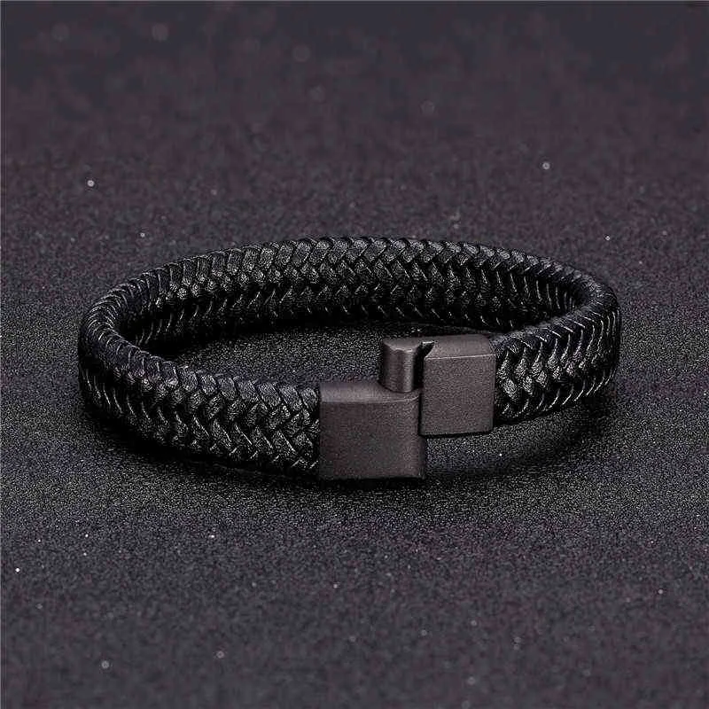 Mkendn Punk Bracciale in pelle da uomo in acciaio inossidabile nero Chiusura magnetica Bracciale intrecciato intrecciato Regalo gli amanti di Pulseras