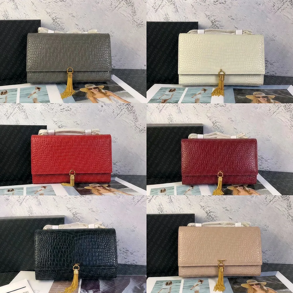 Alligator Leder -Umhängetaschen Dicky0750 Ketten Mode Clutch Lady Cowhide Handtaschen Presbyopische Kartenhalter Geldbeutel Messenger Crocod226r