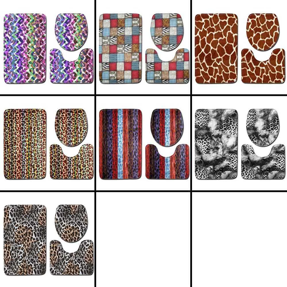 Mode leopard mönster 3 st badmattor badrum toalett matta matta flanell icke-halk badrum dekor faux djur päls badmatta set 213162