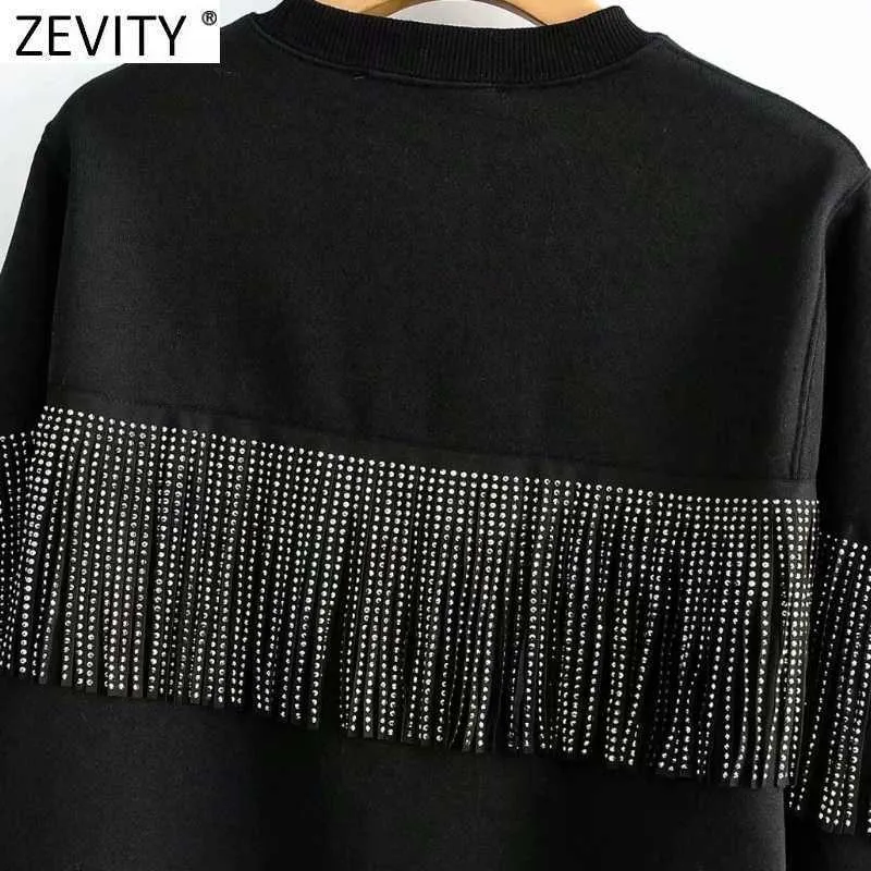 Zevity Femmes Casual Forage Gland Noir Sweats Femme De Base O Cou Sequin Tricoté Hoodies Chic Pull Tops H530 210603