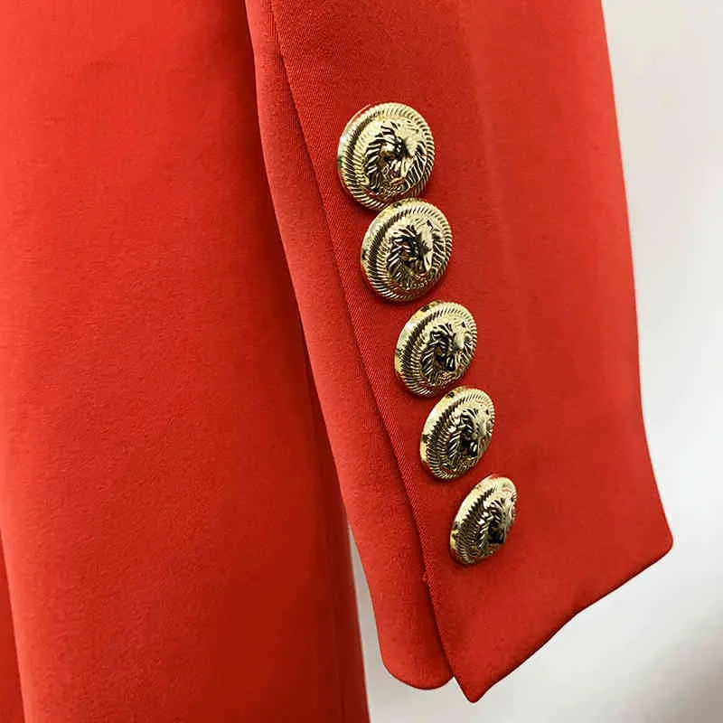Haute qualité 2021 plus récent Designer Blazer robe femmes Double boutonnage Lion boutons col cranté robe X0521
