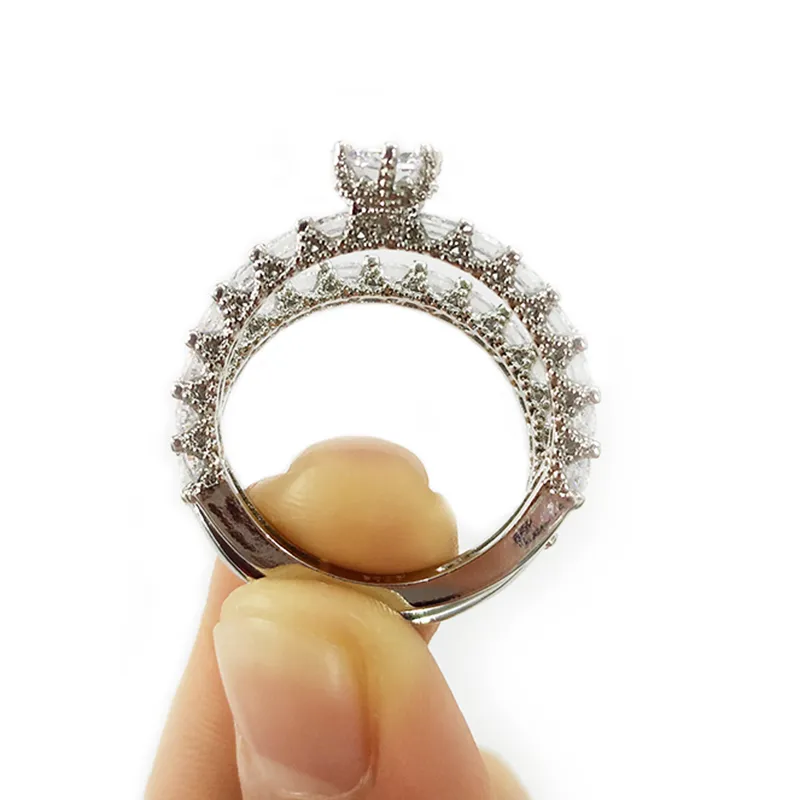 CAOSHI Set di anelli di fidanzamento matrimoni, gioielli placcati in rodio, in ottone, zirconi, zirconi, anelli di pietra, coppia3177999