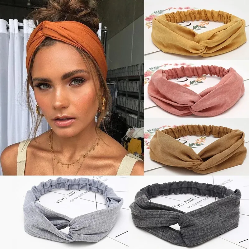 Women Headband Cross Top Knot Elastic Hair Bands Soft Solid Color Girls Hairband Hair Accessories Twisted Knotted Head wrap free DHL