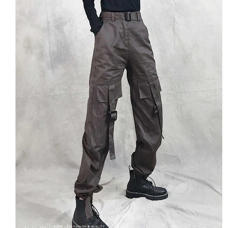 Harajuku Streetwear Cargo Pant Casual Jogger Jogginghose Hohe Taille Lose Weibliche Hose Koreanische Pantalon Gürtel 210531