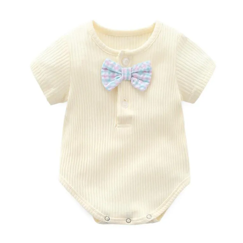 Bébé garçon fille manches courtes couleur bonbon barboteuses été vêtements en coton pour bébé 210429