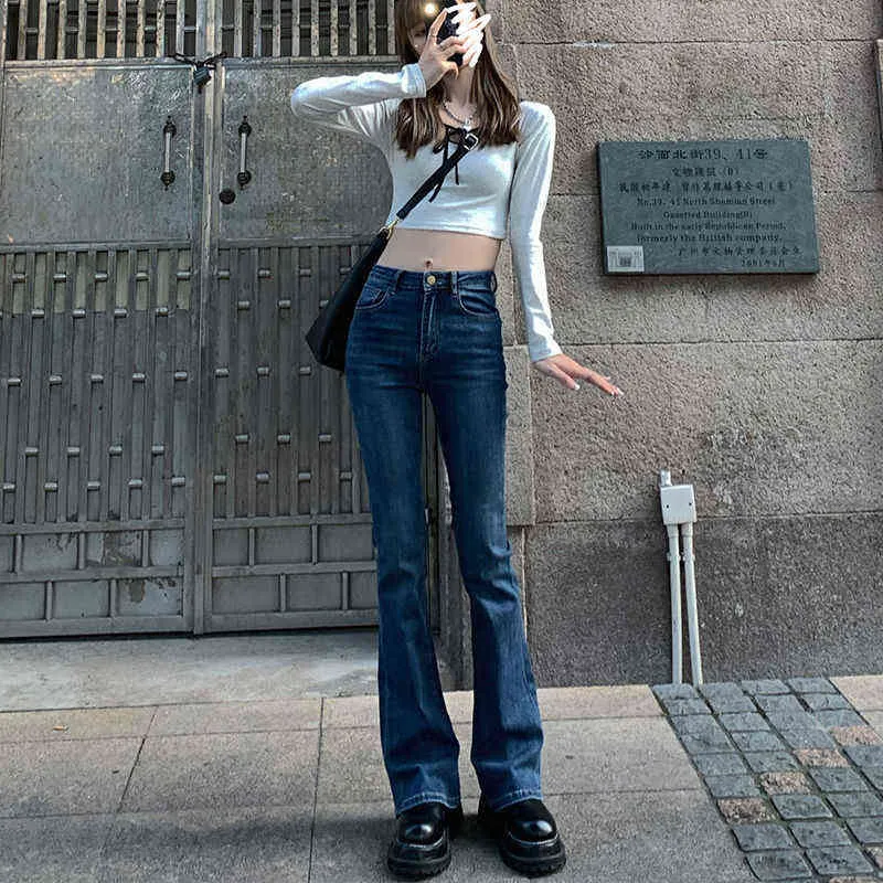 Taille haute lâche confortable Jeans pour femmes pantalons à jambes larges élastique mode petit ami Style Denim pantalon grande taille ins 211129