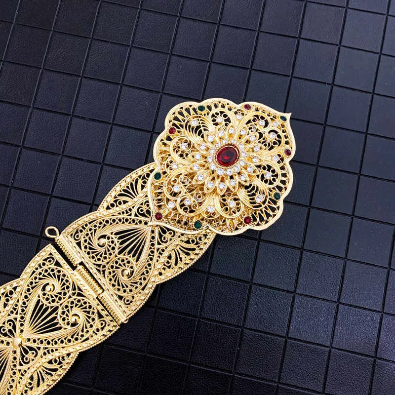 Or creux fleur métal carré bouton taille corps chaîne ceinture bijoux ceinture mariage accessoires de mariée arabe robe ceintures