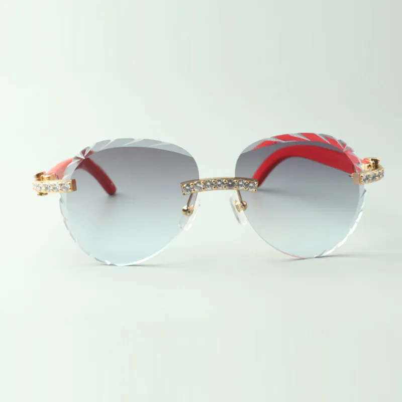 Exquis Classic Classic XL Diamond Sunglasses 3524027 Temples en bois rouges naturels Taille des verres 18-135 mm303m