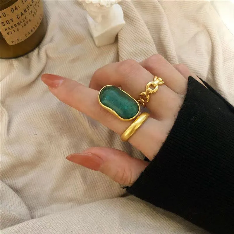 Fransızca Emerald Ring Kadın Noble Mizaç Yüzüğü Yarı Açık Yüzük Partisi Altın Yüzük Lojistik256E3212670