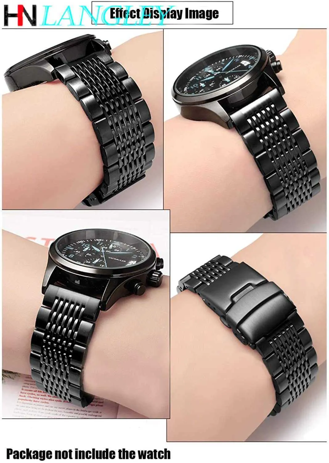 Bracelets de bracelet de montre en acier inoxydable à maille solide 18mm / 20mm / 22mm / 24mm Bracelets de montre Boucle de déploiement Bracelet brossé/poli H0915