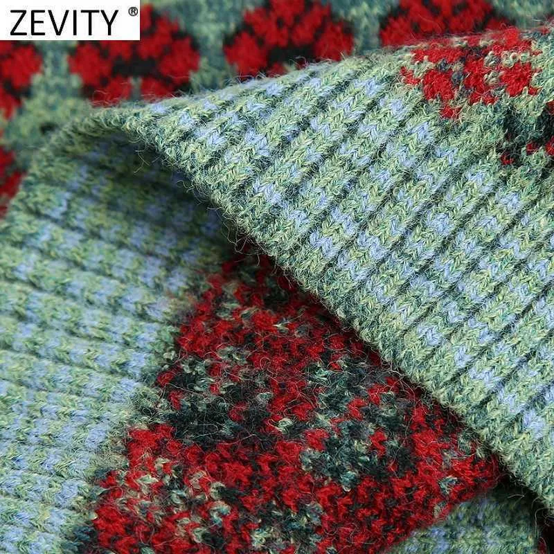 Zevity女性ビンテージカラーマッチングパッチワーク印刷編みセーター女性長袖シックカーディガンレトロ着物トップスS549 210812