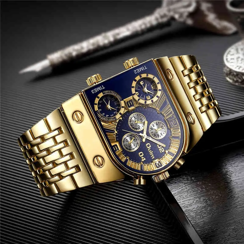 Brand New Oulm Quartz Watches Men Military Waterproof Wristwatch Luxury Gold Stainless Steel Male Watch Relogio Masculino 210329244Q