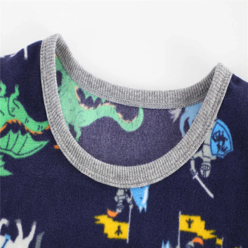Jumping Meters Arrival Fleece Boys Girls Sweatshirts Dragons Print Cute Winter Autumn 2-7T Baby Polyester Hooded Shirts Kids 210529