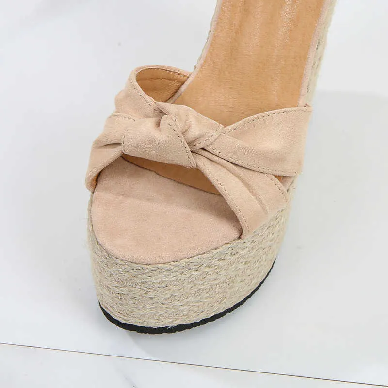 Sandals women summer new 2021 wedge heel Elegant Wedding Party shoes High Heel bowknot platform Y0714