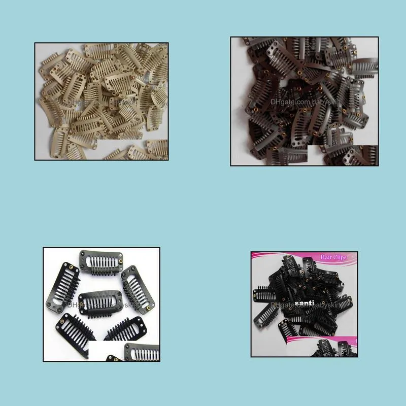 100 pcs/lot Wig Clips 32mm Hair Extension Clips Black Color Snap Clips for Hair Extension I Shape Wig Clips
