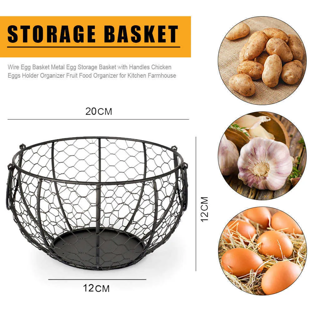 Draad Egg Basket Metalen opslag met handgrepen Kip S Houder Organizer Fruit Voedsel voor Keuken Boerderij 210609