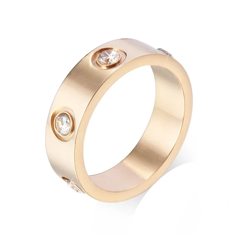 Anillo de tornillo de amor Anillos de banda para hombre 6 diamantes Diseñador de joyería de lujo Mujeres Acero de titanio Diamante lleno Chapado en oro Artesanía Oro Plata1956471