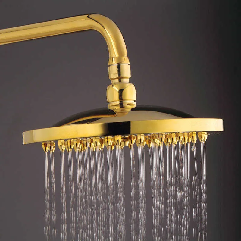 Gold Bathroom Shower Set Senducs Round Rainfall Hand Shower Head Copper Bathtub Mixer Faucets Cold Bath Shower System X07055847793