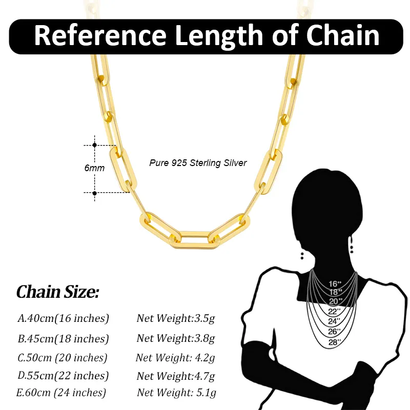 ORSA JEWELS 14K Gold Plated Genuine 925 Sterling Silver Paperclip Neck Chain 6/9.3/12mm Link Necklace for Men Women Jewelry SC39 220214