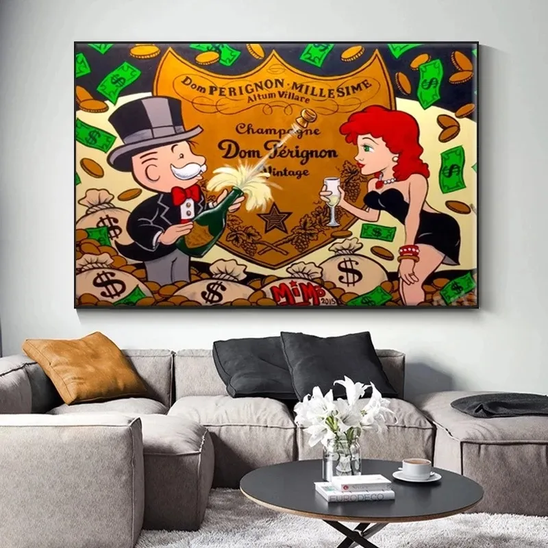 Alec Graffiti Monopoly Millionaire Money Street Art Canvas Prints Painting Wall Art Pictures for Living Room Home Decoration Cuadr5018058