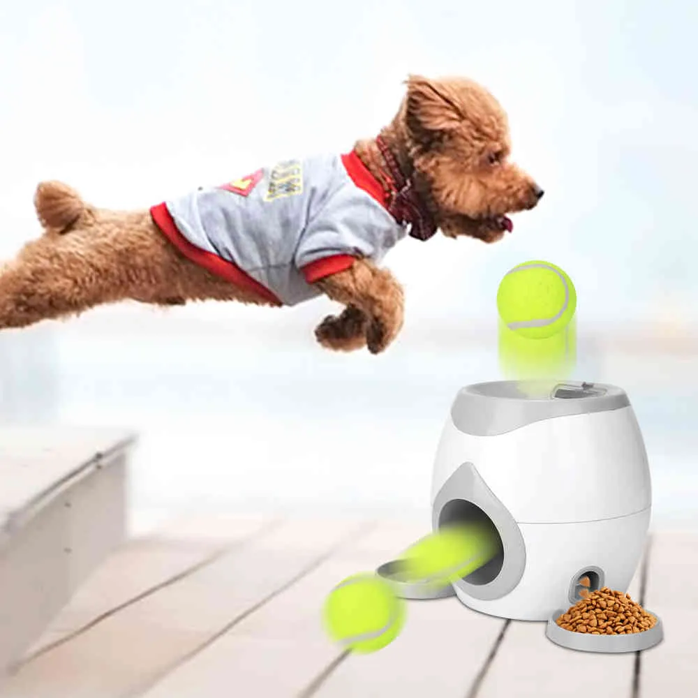 Pet Ball Launcher Dog Tennis Food Reward Machine Thrower Interaktiv behandling Slow Feeder Toy lämplig för katter och hundar Y11255389831