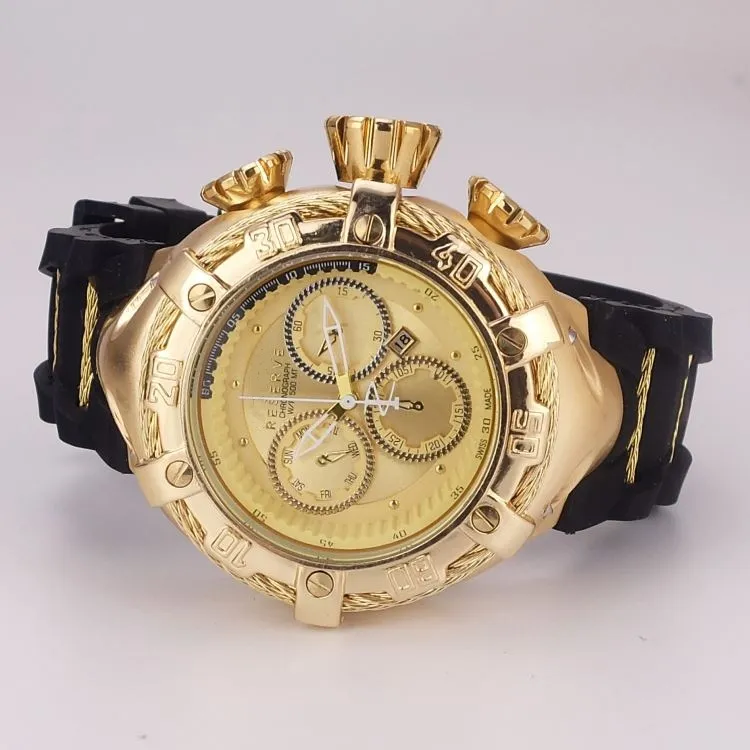 TA Luxury Gold Watches Men Sport Quartz 시계 크로노 그래프 자동 데이트 고무 밴드 손목 수컷 선물을위한 시계 2237