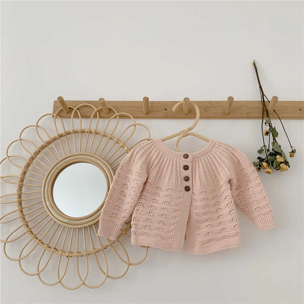 born Knit Sweater Female baby cardigan hollow pattern princess temperament long-sleeved shirt jacket Baby Sweater Girl 210701