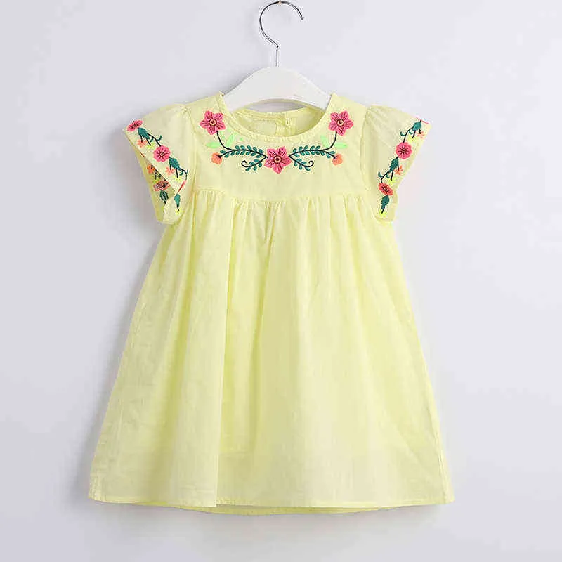 Summer Girl Dress 2021 Haftowane Fancy Princess Sukienki Dla Dziewczyn Little Latające Rękaw Odzież dziecięca Dziecko Dzieci Ubrania G1218