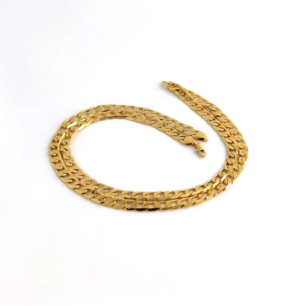 18K Solid Yellow G F Gold Curb Cuban Link Chain Halsband Hip-Hop Italian Stamp AU750 Men's Women 7mm 750 mm 75 cm lång 29 Inc2055