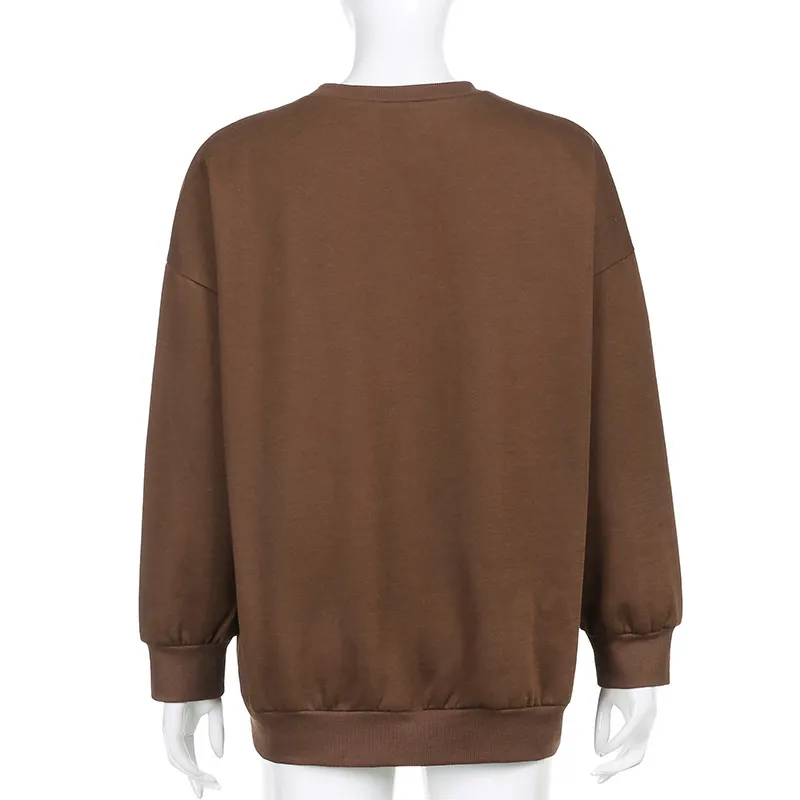 Sweatshirt Bruin Sweatshirt Vrouwen Herfst Mode Gedrukt Pullover Lange Mouw Sweat Shirt Koreaanse Streetwear Dames 210422