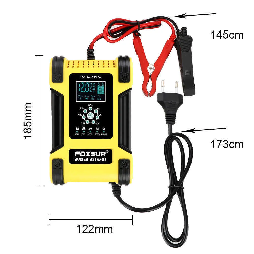 Motorcykelbil Batteriladdare Leadacid Batteriladdare Litium Iron Battery AGM Digital LCD Display 12V12A 7 Steg 24V6A1407228