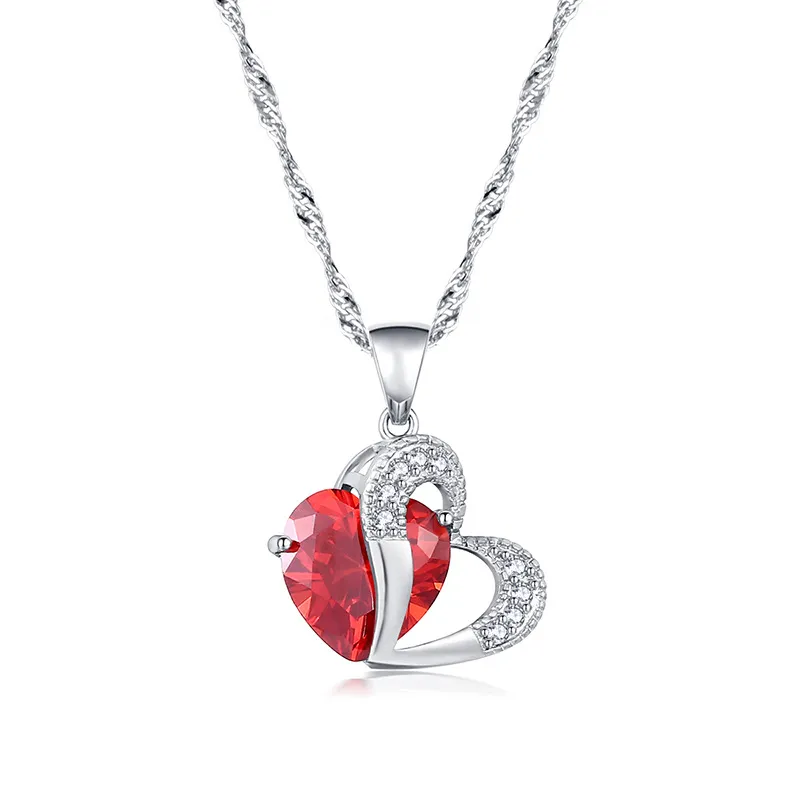 الماس القلب قلادة القلائد النحاس سلاسل الفضة قلادة للنساء الزفاف الأزياء والمجوهرات هدية الأحمر الإرادة والرملية