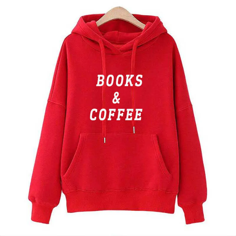 Fashion Books & Coffee Print Kawaii Streetwear Sweatshirts Hoodies Youth Frauen Autumn Winter for Women Hip Hop Pullovers Shirts Y0820