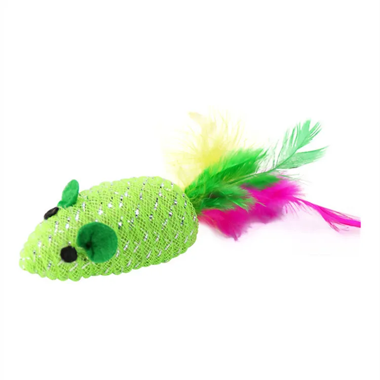 Zielona pleciona sztuczna zabawka myszy z zabawnymi dźwiękami śmieszne zapasy odporne na zarysowanie zabawek zwierząt