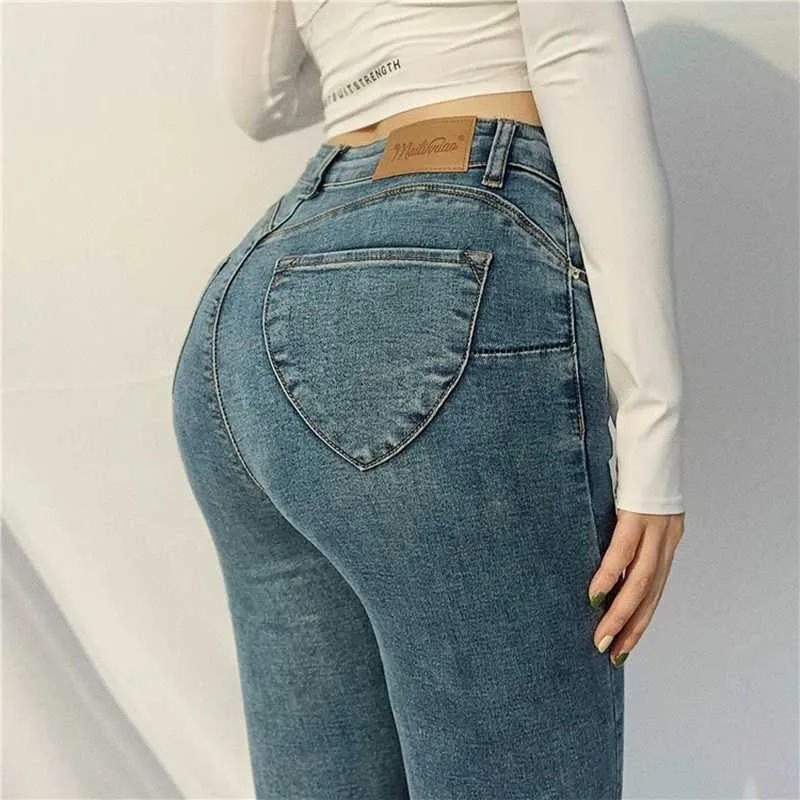 Jeans elastici europei e americani Plus Donna Vita alta Pantaloni grigi anca pesca sexy Streetwear Estetica anni 2000 210604